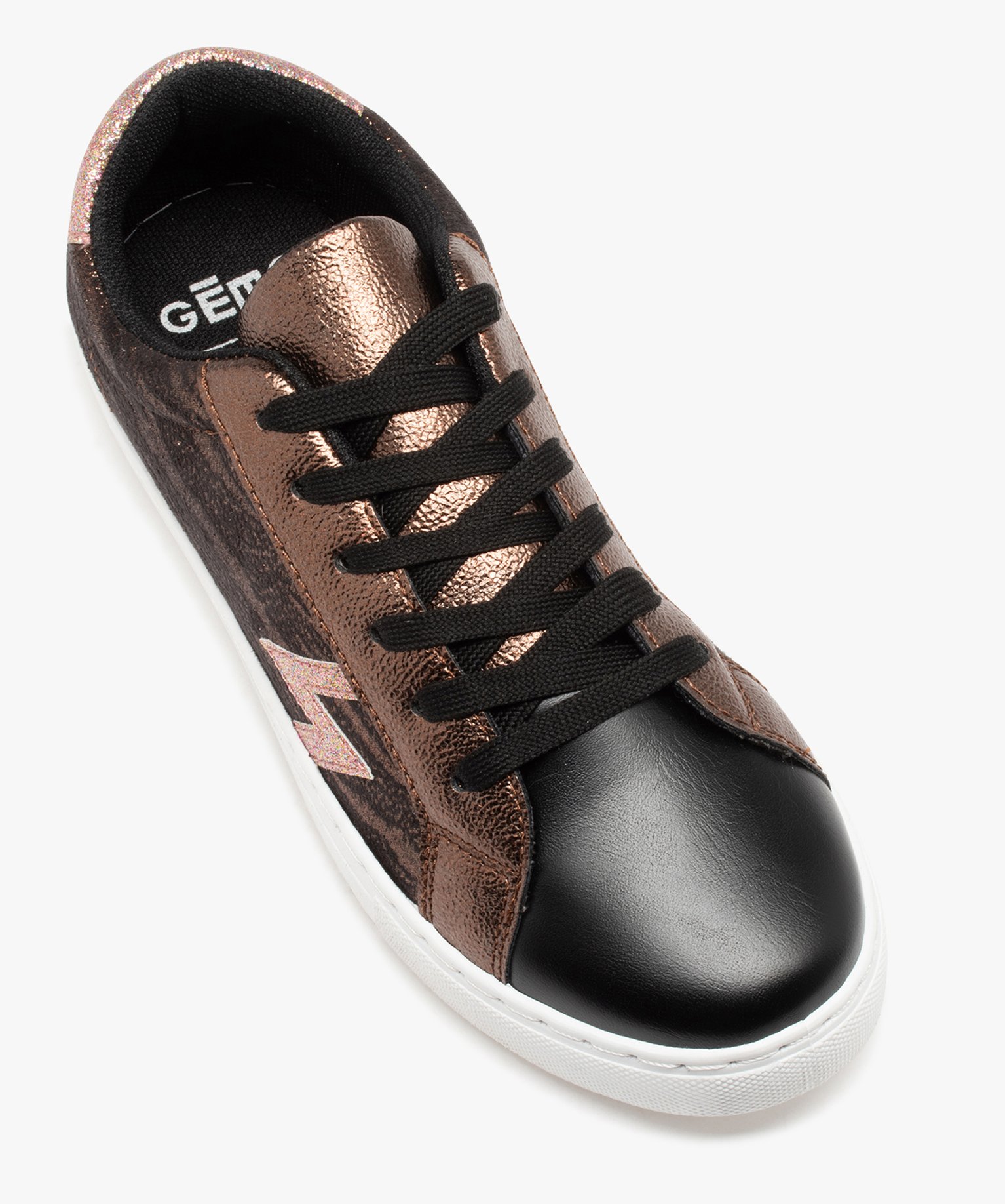 Baskets femme zébrées avec détails à paillettes bronze | GEMO