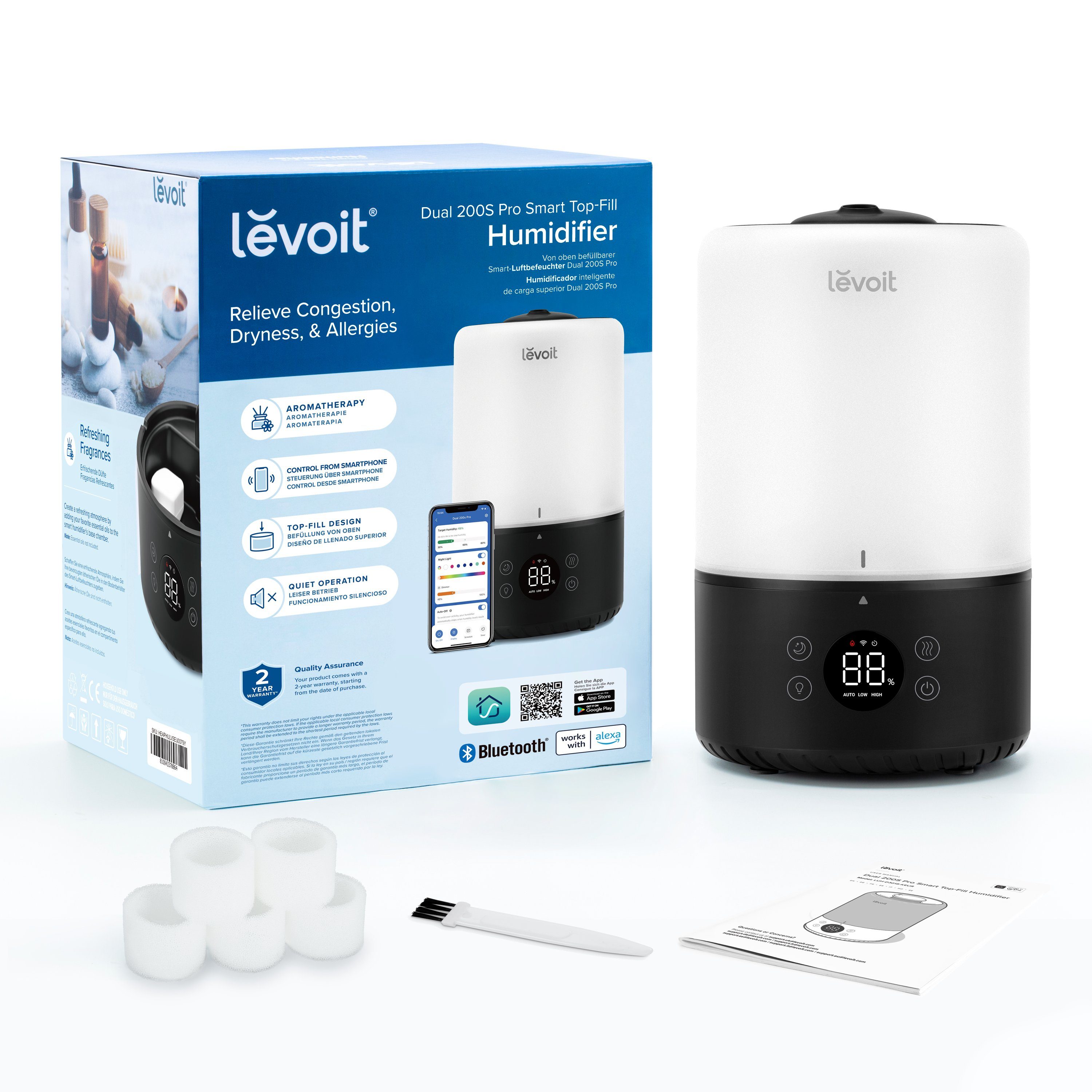 Levoit Luftbefeuchter, Dual 200S Pro Smart Top-Fill Humidifier, Levoit, 3,00 l Wassertank
