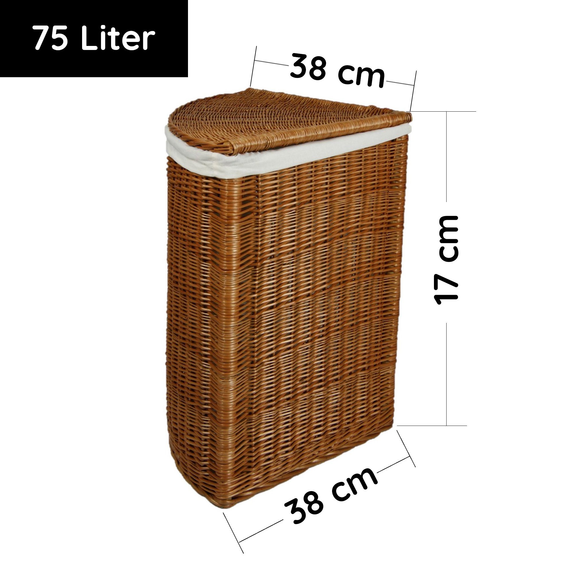 animal-design Wäschekorb, Eckwäschetruhe - 75 L oder 125 L - aus Weide Wäschekorb mit Deckel und waschbarem Stoffeinsatz Wäschesammler Kleidertruhe Aufbewahrungstruhe Truhe