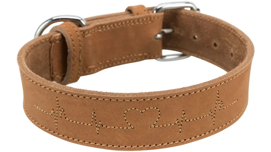 Trixie Rustic Fettleder Halsband Heartbeat braun L