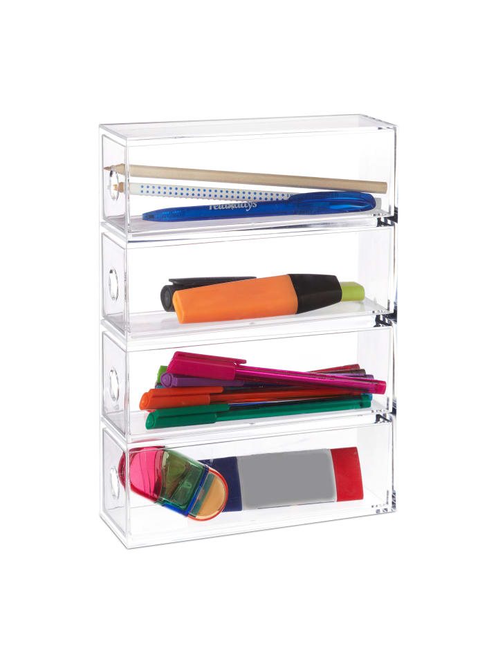 relaxdays Make-Up Organizer 4 Schubladenboxen in Transparent günstig kaufen onesize