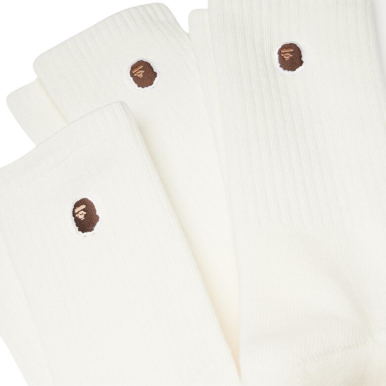 A Bathing Ape Ape Head One Point Socks (3 Pack) white