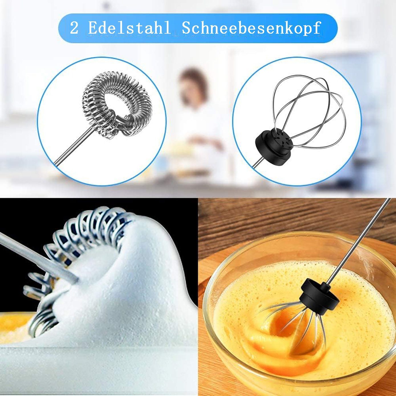 flowgoer Milchaufschäumer Elektrischer Milchaufschäumer mit Doppelquirl, wiederaufladbar, Vielseitig und multifunktional, für verschiedene Getränke geeignet