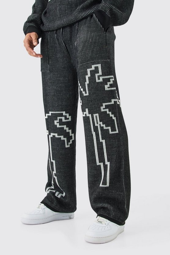 Lockere gerippte Jogginghose mit Palmen-Print