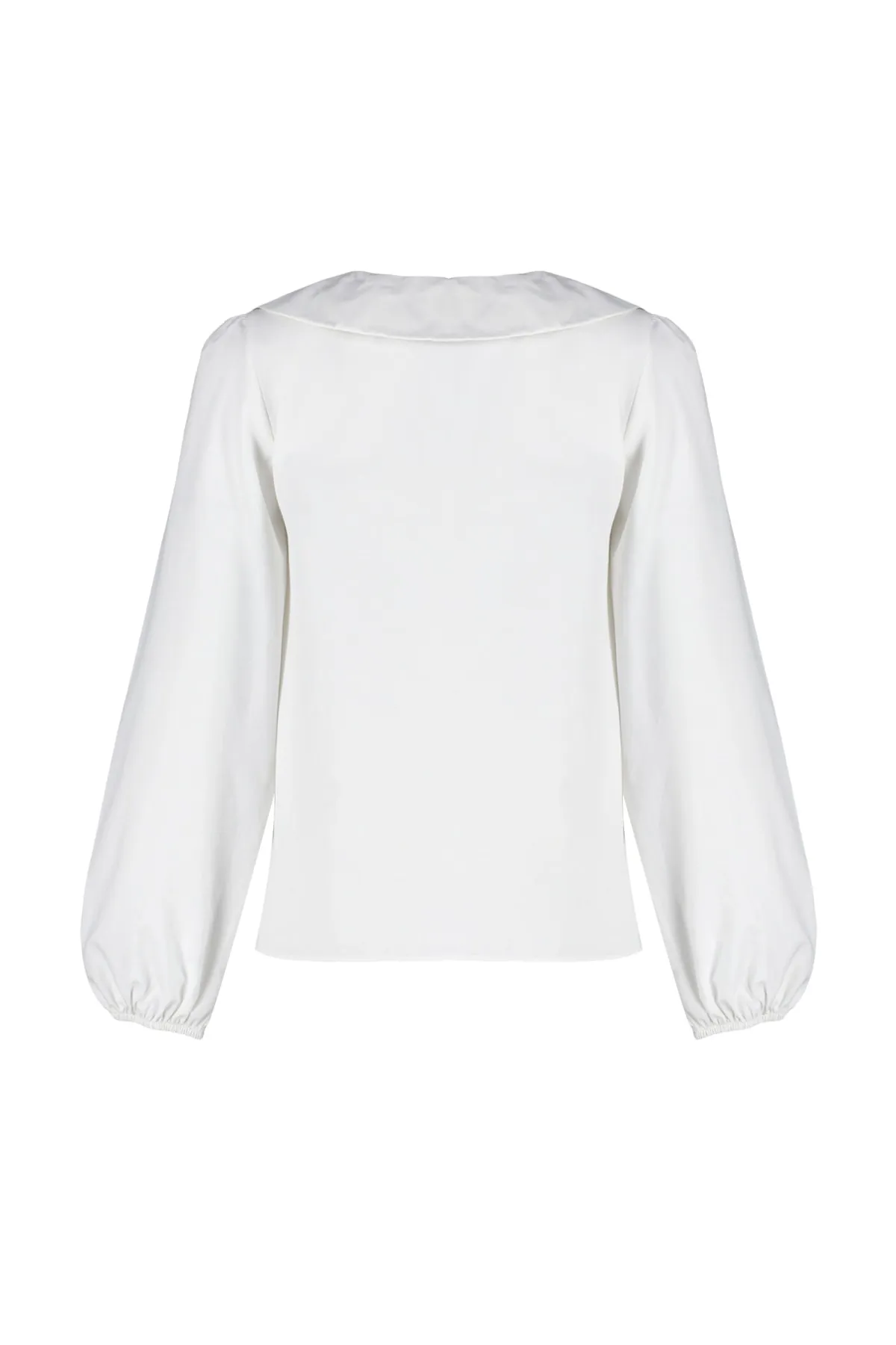 Trendyol Collection  Ecrufarbenes, gewebtes Baumwollhemd – Kragen mit Stickereidetails, normale Passform TWOSS23GO00009