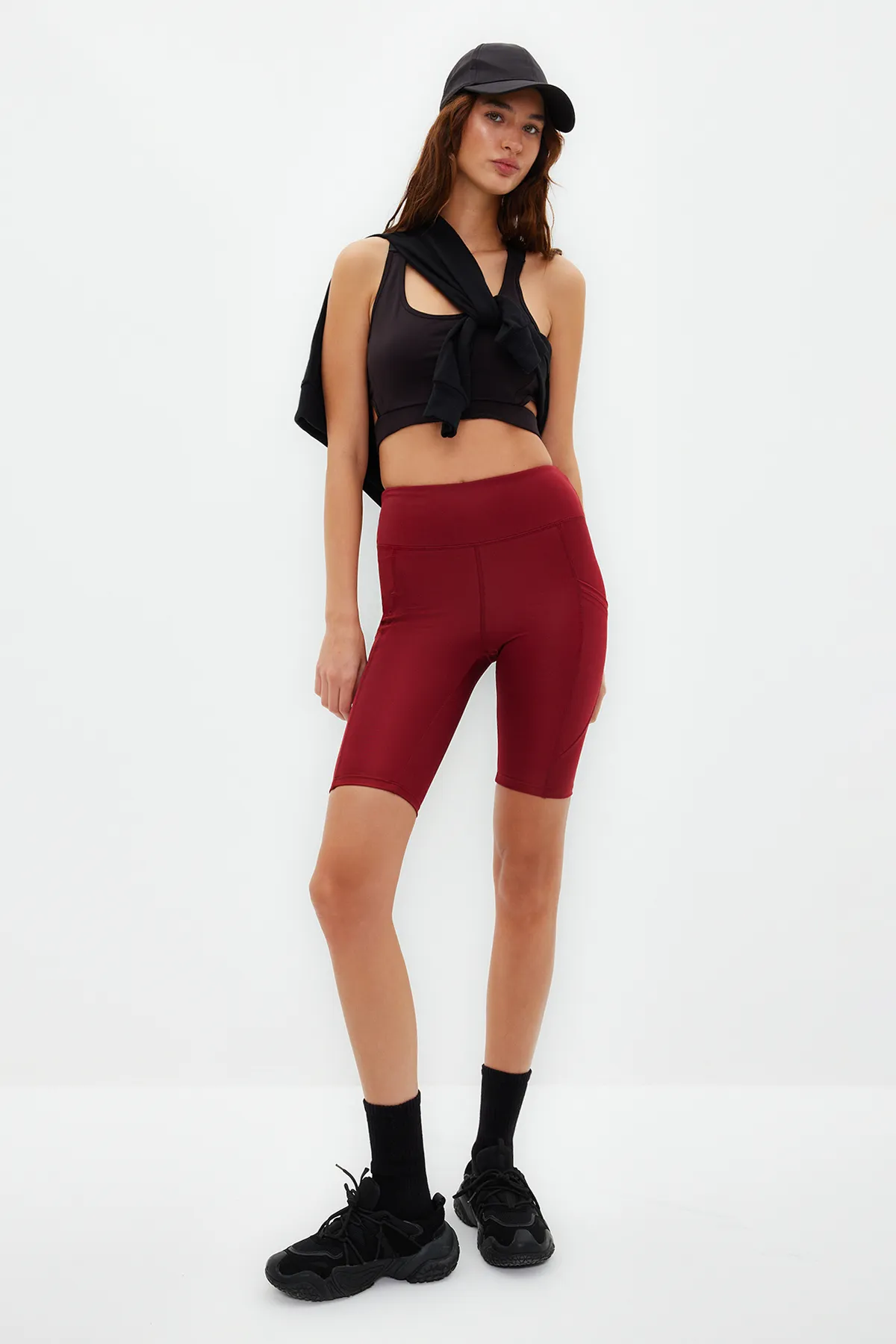 Trendyol Collection  Burgunder Restorer High Waist Tasche Detail Strick Sport Biker/Radfahrer/Kurze Leggings TWOAW21TA0064