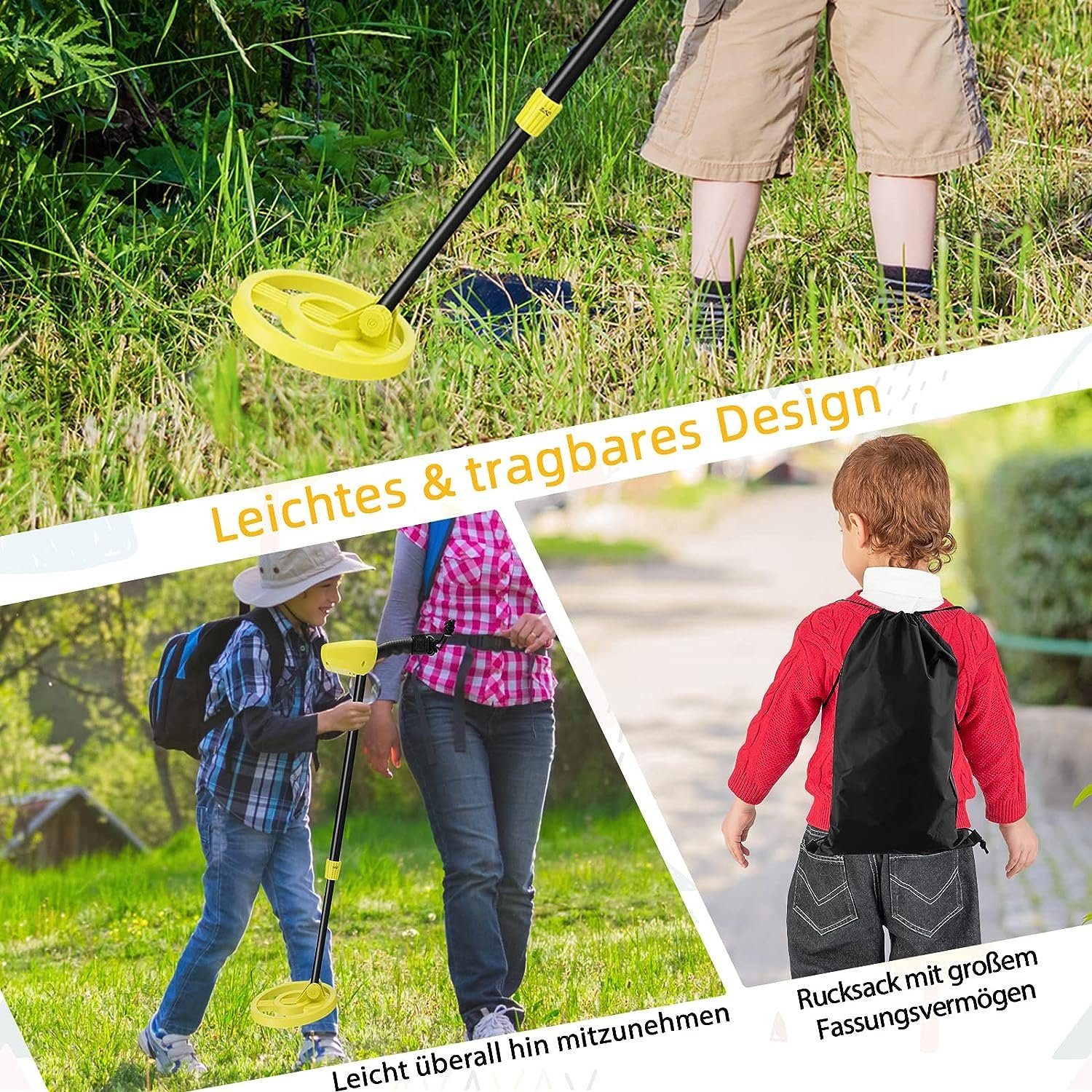 KOMFOTTEU Metalldetektor für Kinder, mit verstellbarem Stiel (64-84 cm)