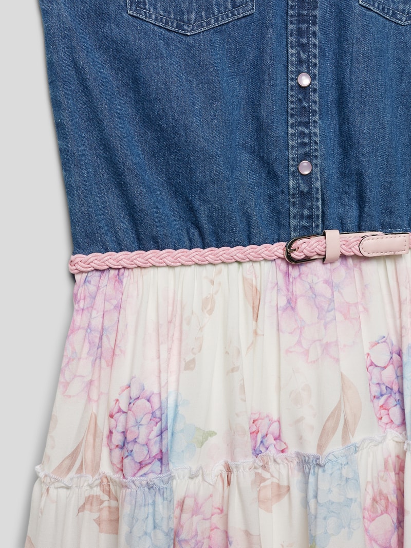 Jeanskleid mit kontrastiver Rockpartie in blau
