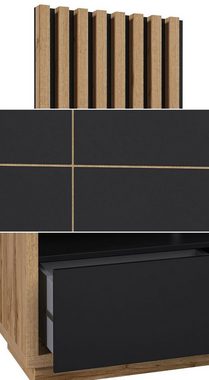 Helvetia Wohnwand Celine, 3-teiliges Wohnzimmer Set 200x45x196cm wotan eiche / schwarz matt