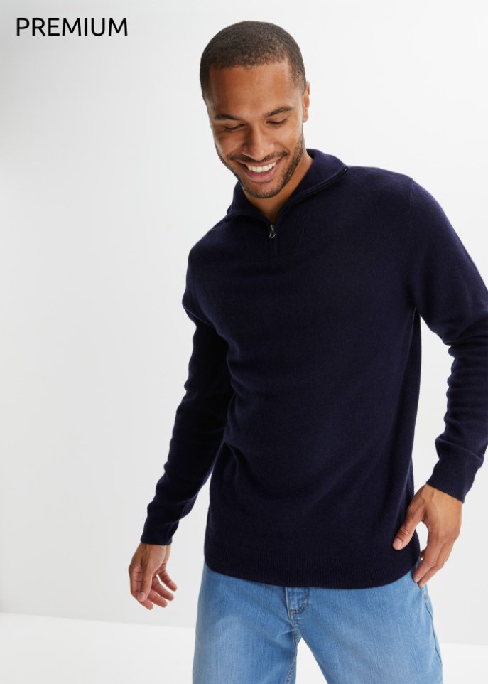 Premium Wollpullover mit Good Cashmere Standard®-Anteil, Troyerkragen