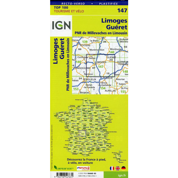 Limoges Guéret 1:100 000 - Wanderkarte