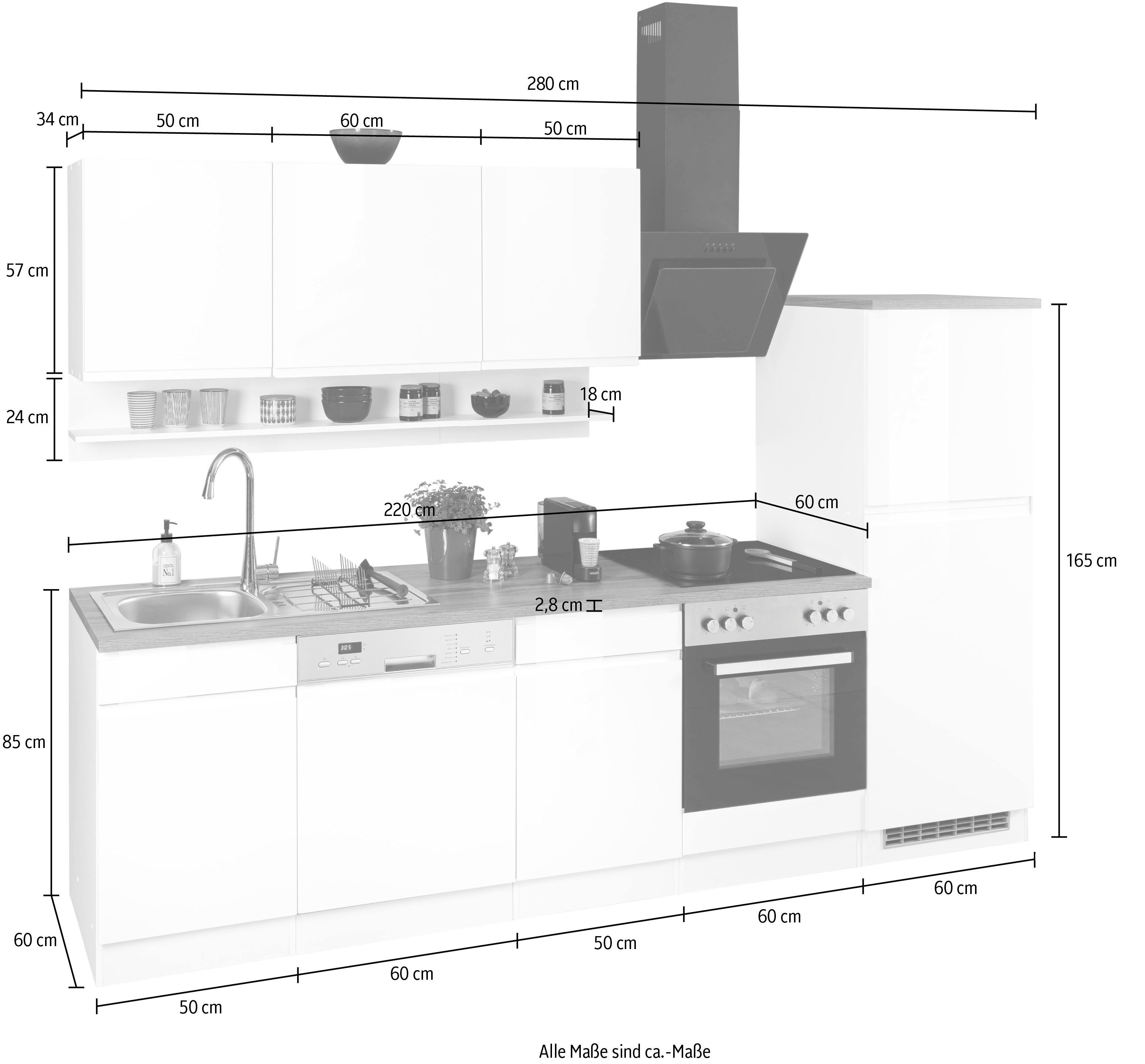 HELD MÖBEL Küche Virginia, Breite 280 cm, wahlweise mit E-Geräten
