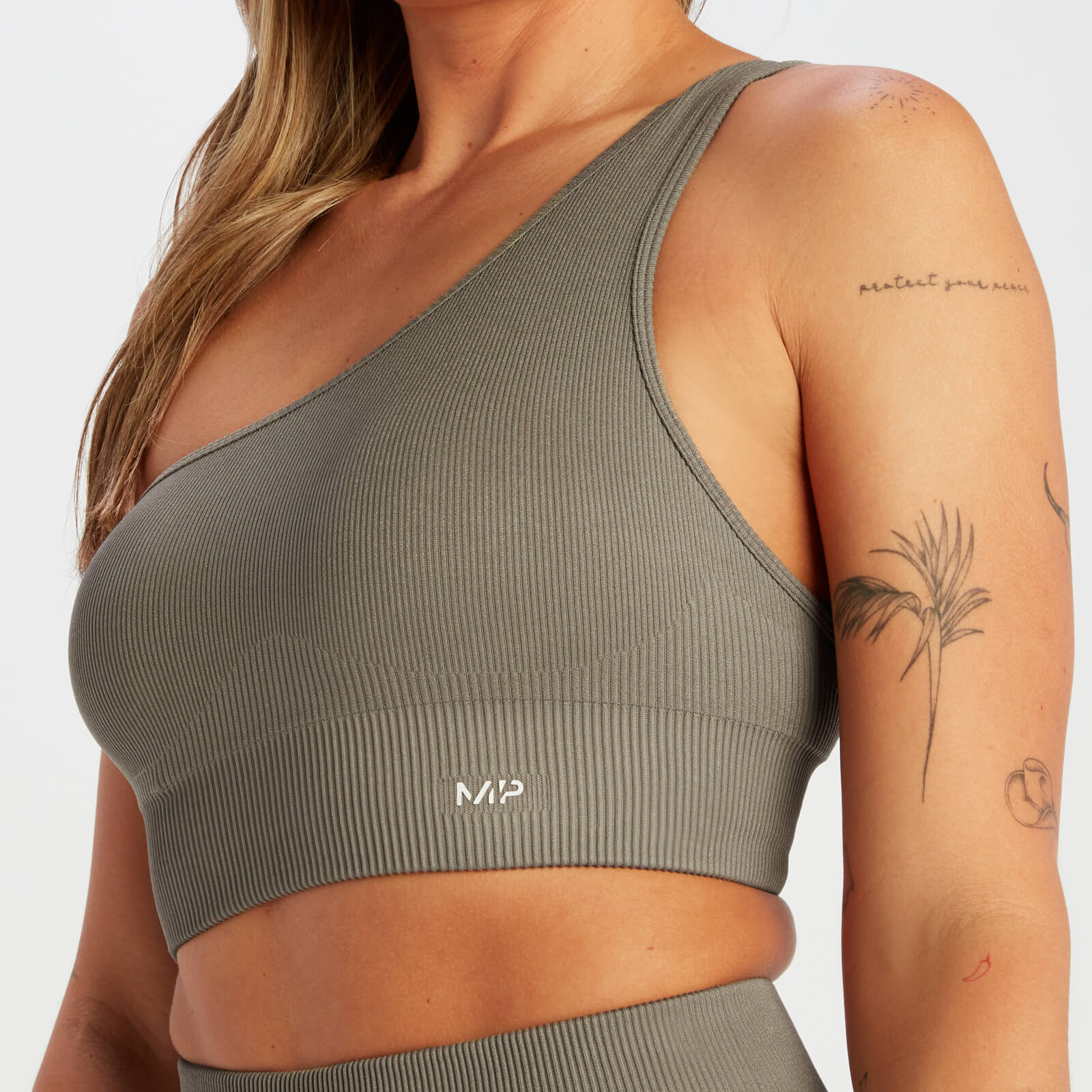 Brassière asymétrique côtelée sans coutures MP Tempo pour femmes – Taupe foncé
