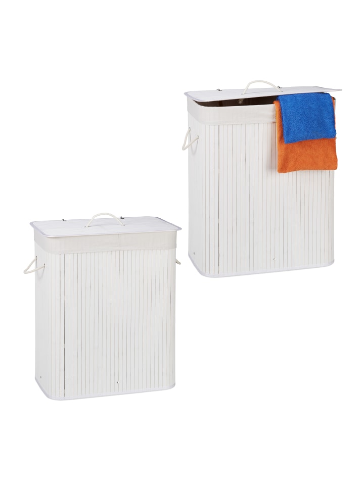 relaxdays 2 x Wäschekorb in Weiß - (B)55 x (H)63 x (T)35 cm günstig kaufen onesize