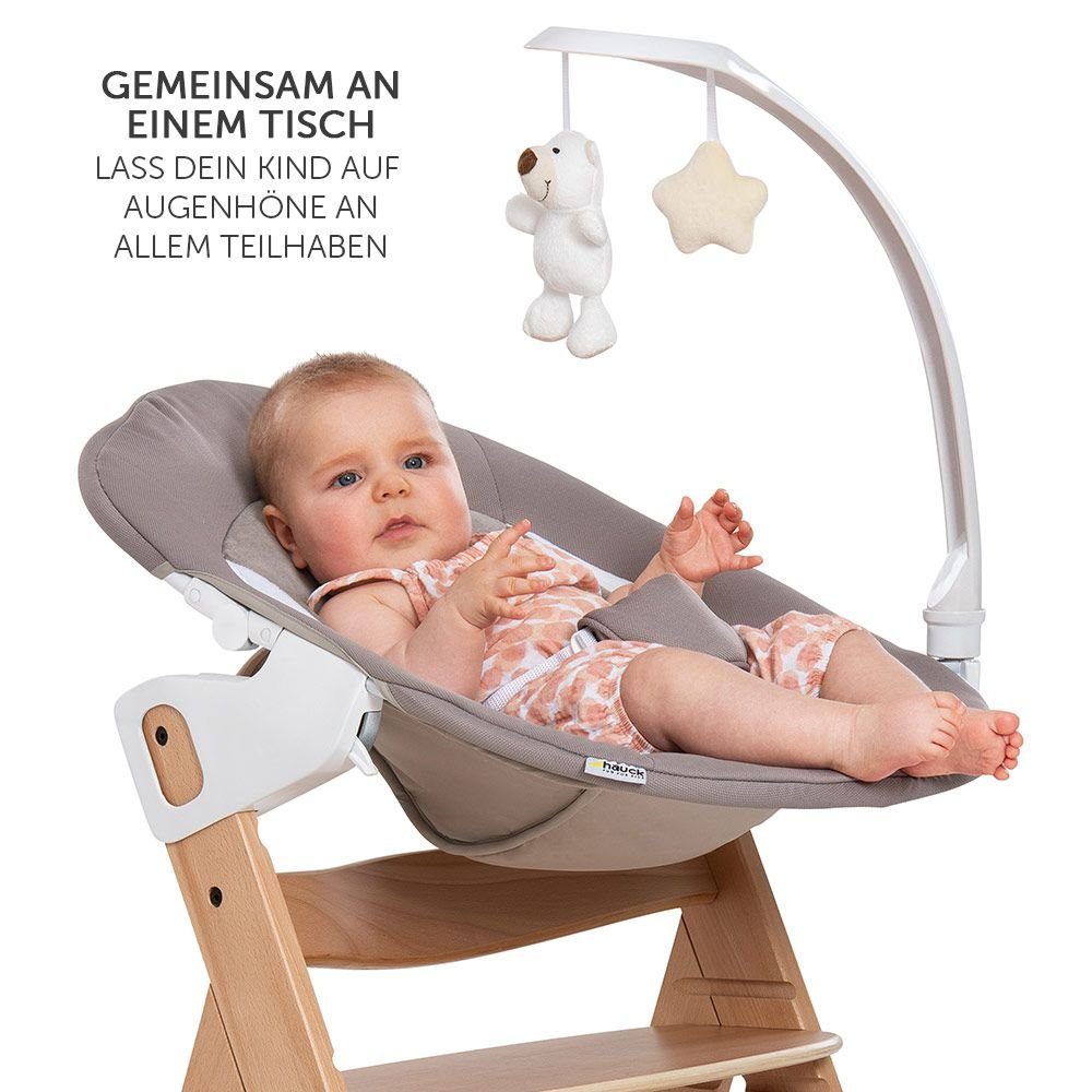 Hauck Hochstuhl Beta Plus Natur - Newborn Set Deluxe (Set, 5 St), Holz Babystuhl ab Geburt, Aufsatz für Neugeborene, Sitzkissen, Tisch
