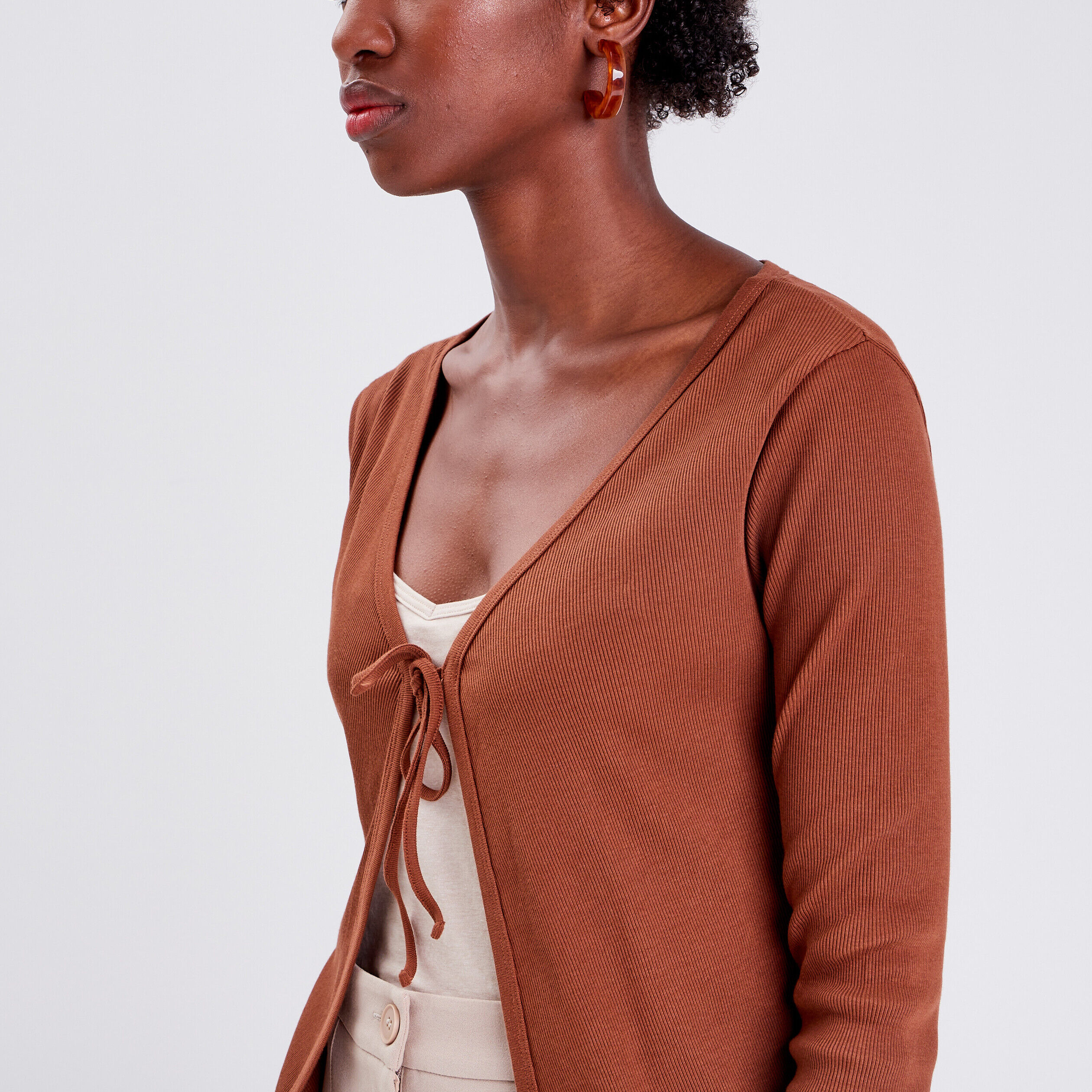 Gilet manches longues marron femme | Cache Cache