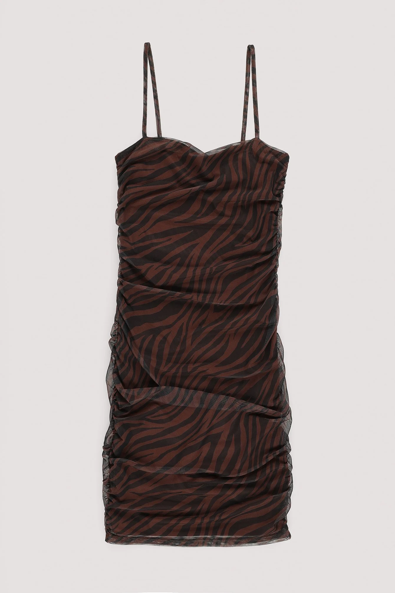 Minikleid aus Mesh mit drapierten Doppelträgern