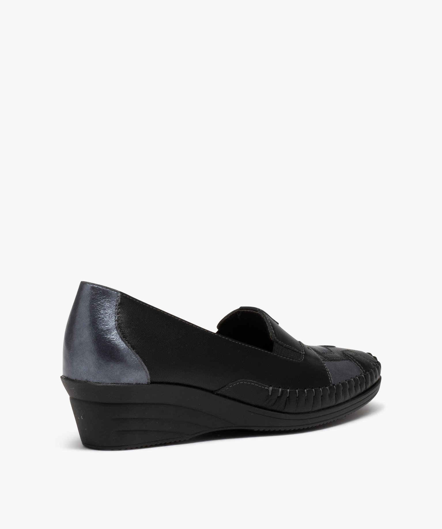 Mocassins femme confort en cuir à semelle compensée et emp... noir | GEMO