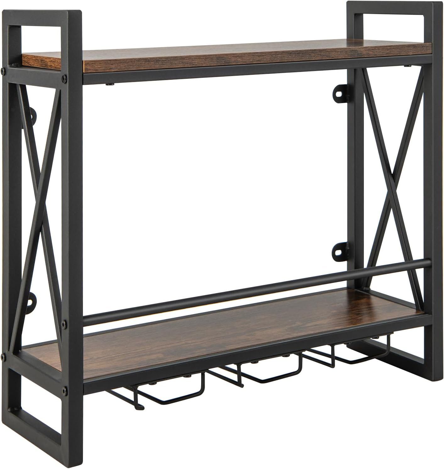 KOMFOTTEU Weinregal Wandregal, mit Glashalter, 60 × 20 × 55cm