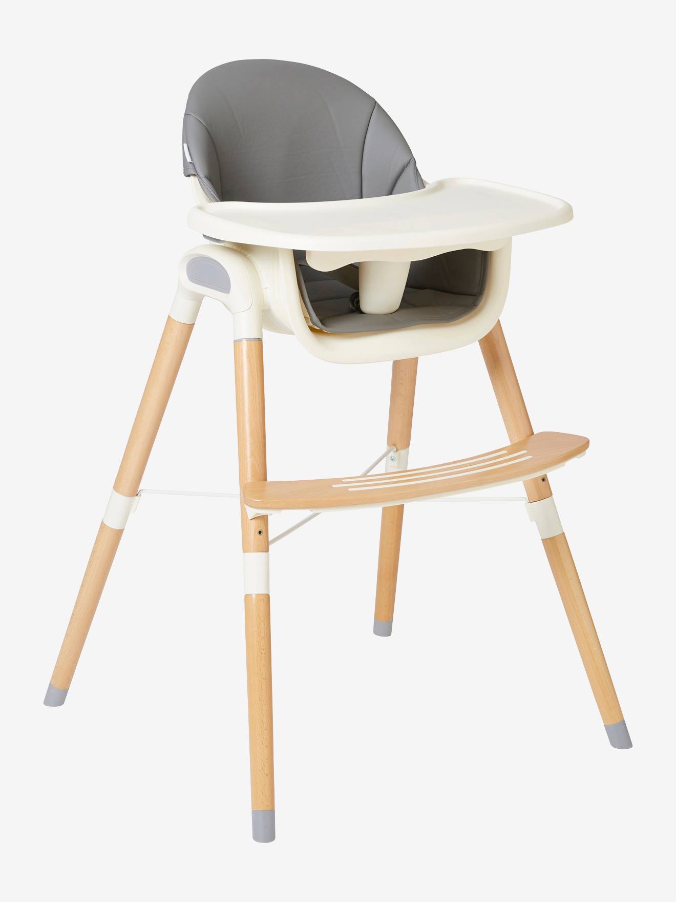 Chaise haute évolutive 2 hauteurs vertbaudet High & Low gris/bois