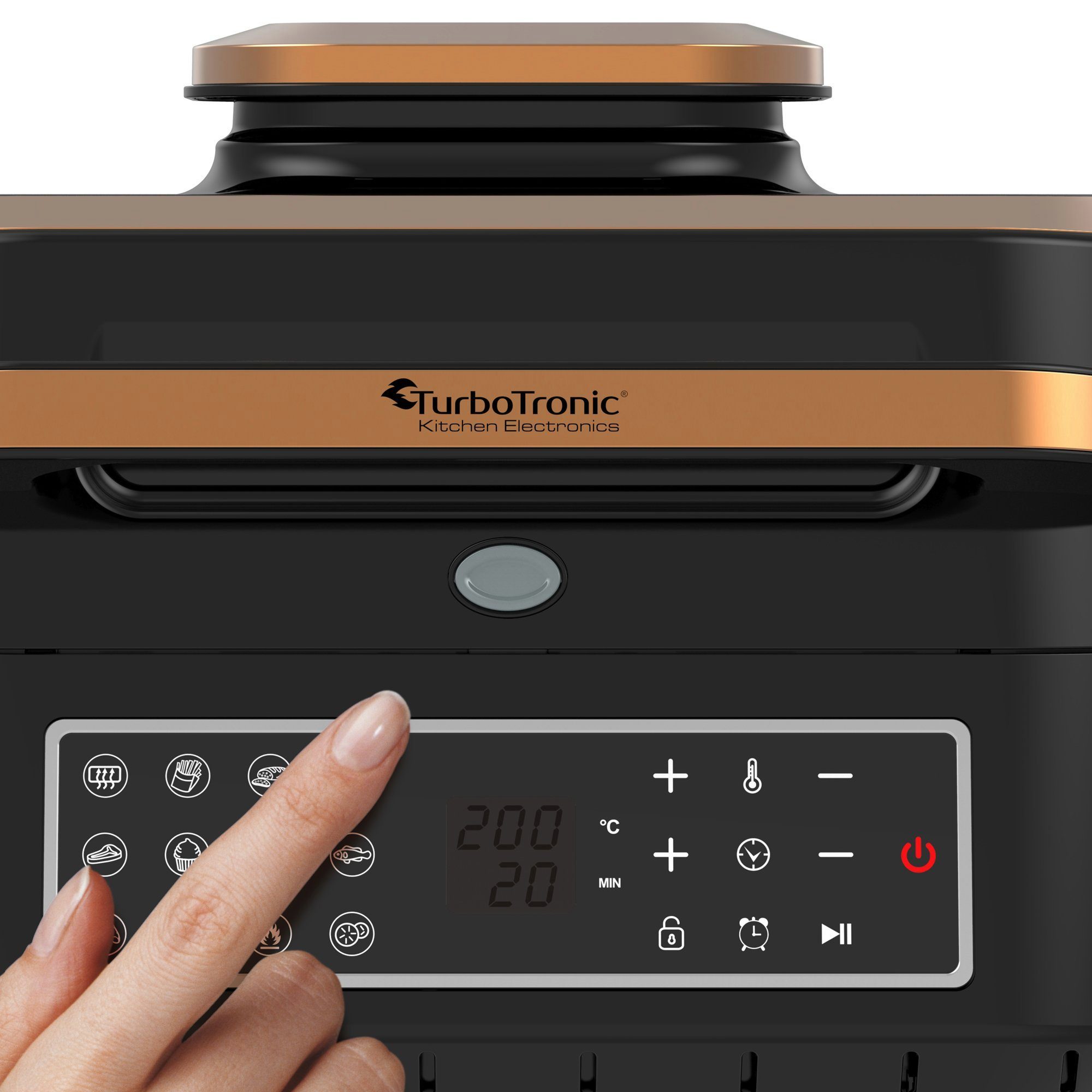 TurboTronic by Z-Line Heißluftfritteuse bis 260°C Food Grill mit digitalem Temperaturfühler 6,5 L Volumen, 1800 W, Tischgrill mit Crisper Plate Steakgrill