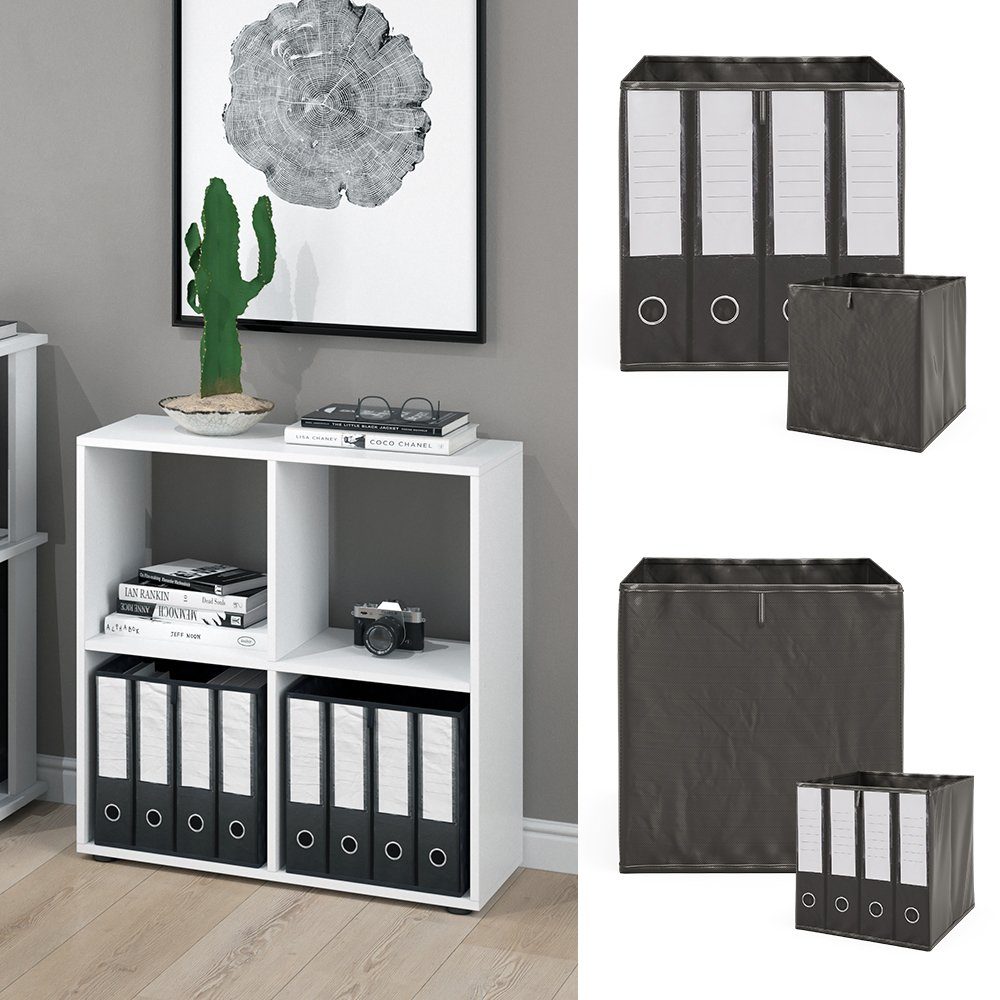 Vicco Raumteiler Standregal Bücherregal TETRA 4 Fächer Weiß inkl. Faltboxen