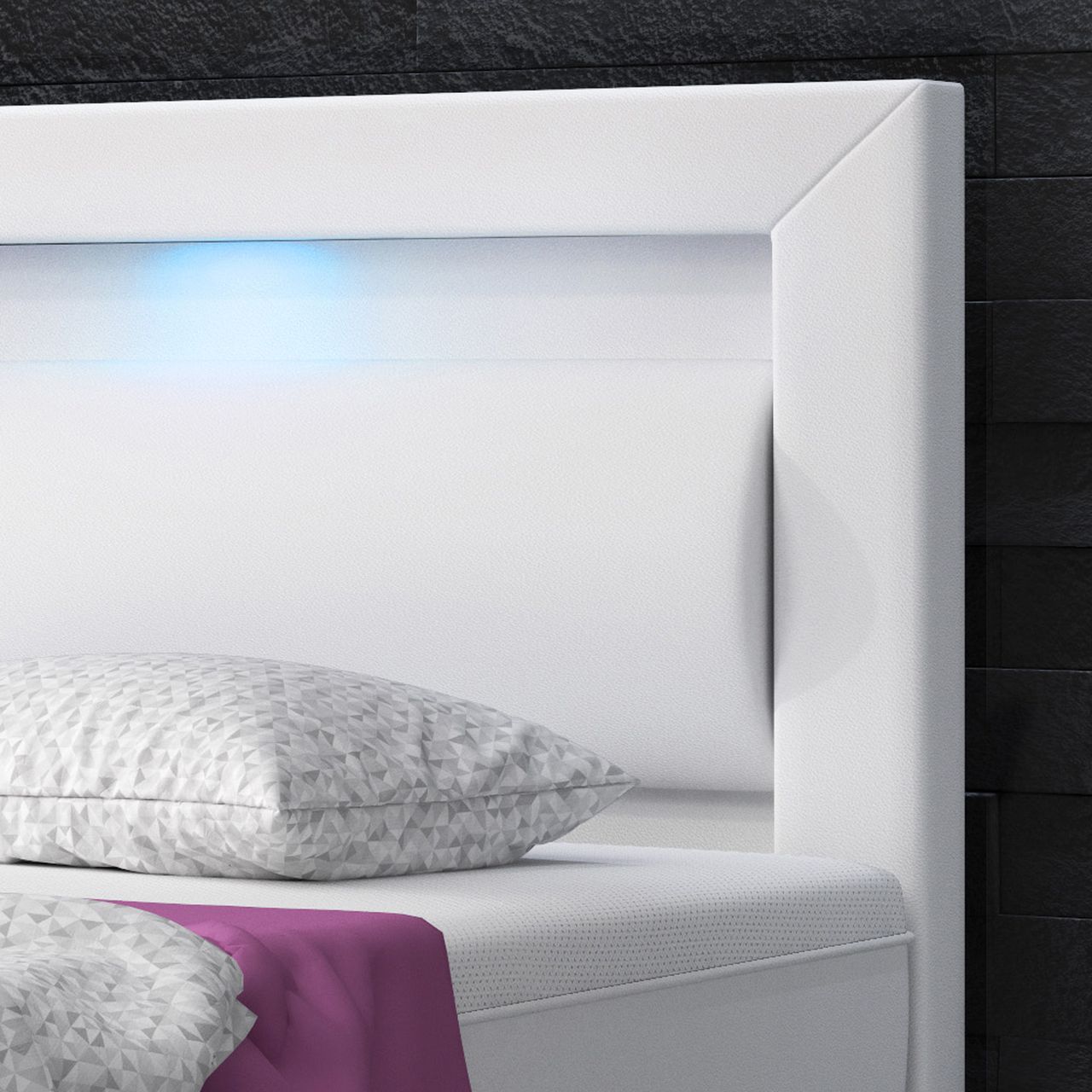 IHG Boxspringbett MILANO 180x200 Kunstleder Weiss TYP 6 mit integriertem Topper