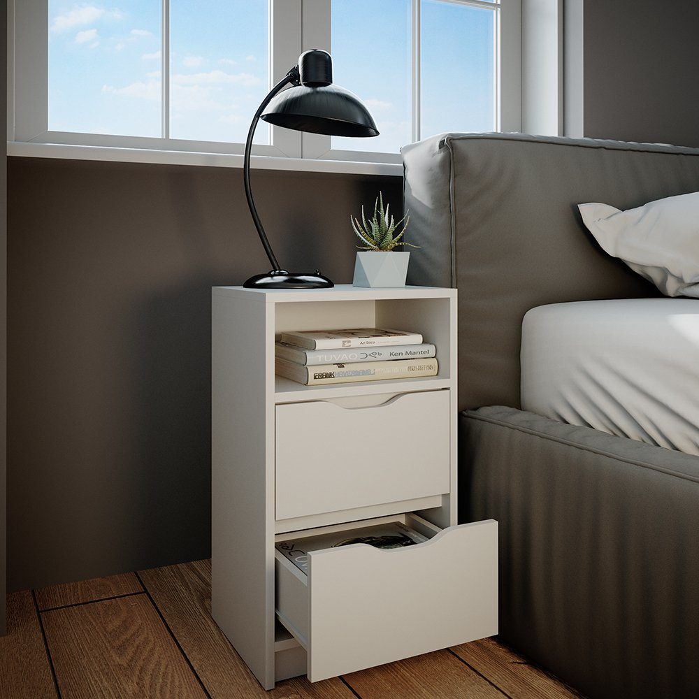 Vicco Nachtkommode Nachttisch Kommode für Boxspringbett RUBEN weiß