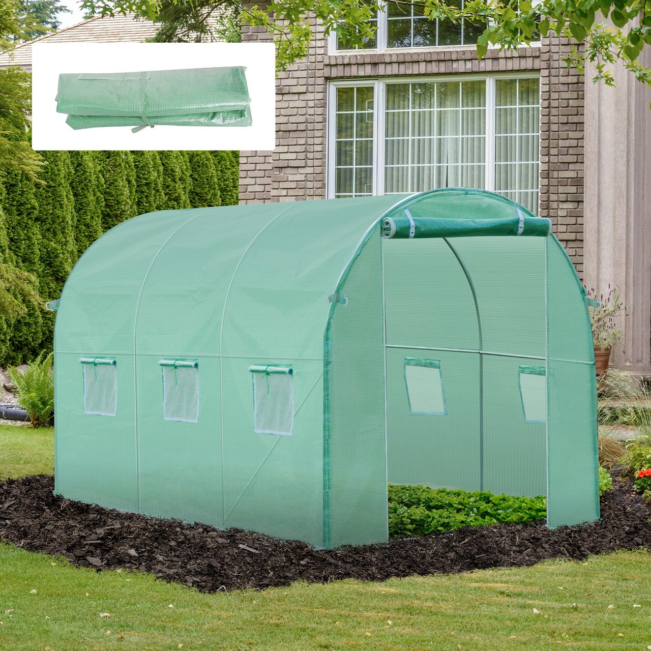 Outsunny Polyethylenfolie 3x2x2m Ersatzfolie mit 6 Fenster für Folientunnel