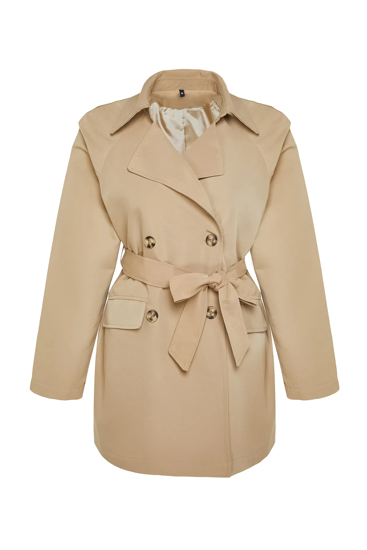 Trendyol Collection  Beiger Oversize-Trenchcoat mit weitem Schnitt und Gürtel TWOAW24TR00022