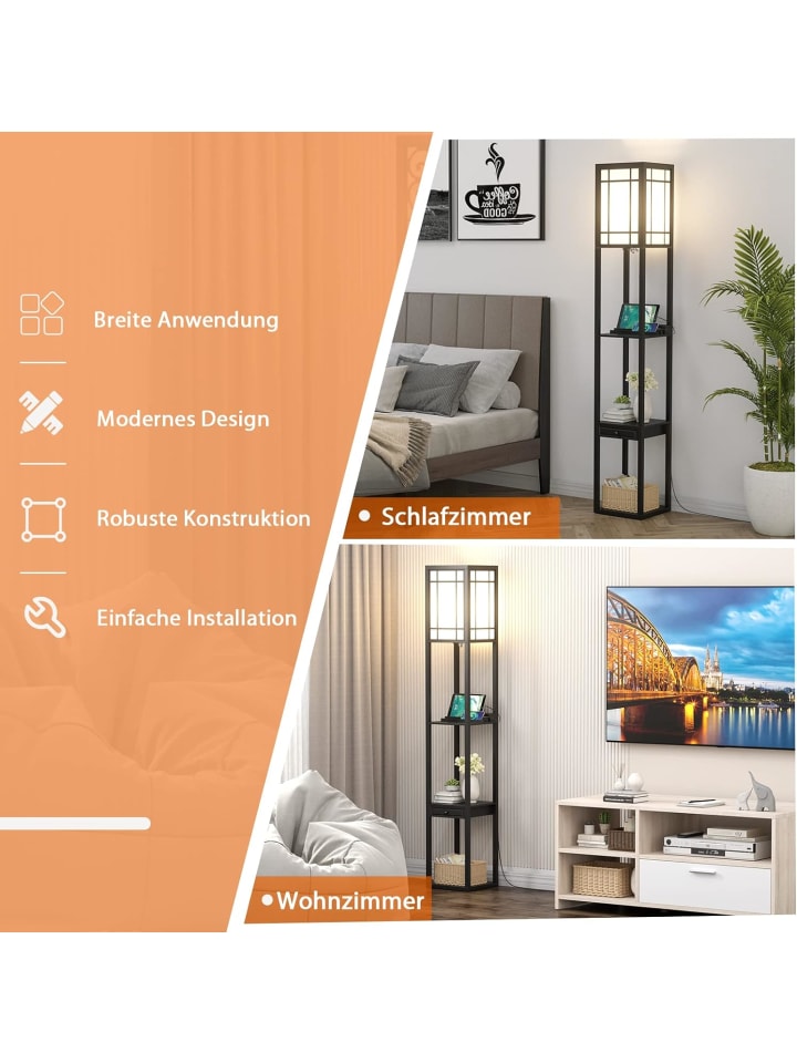 COSTWAY E27 Stehlampe mit Regal in Schwarz günstig kaufen 160 cm