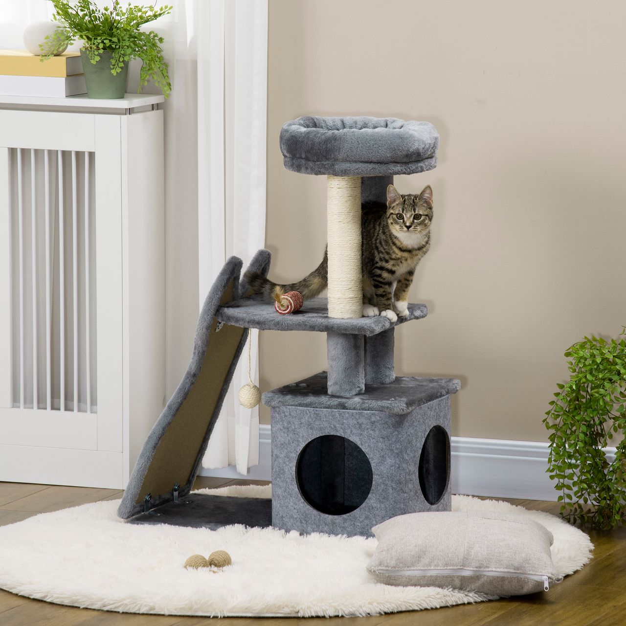 PawHut Kratzbaum 83H cm Kletterbaum Katzenbaum mit Katzenhöhle Kratzbrett Grau