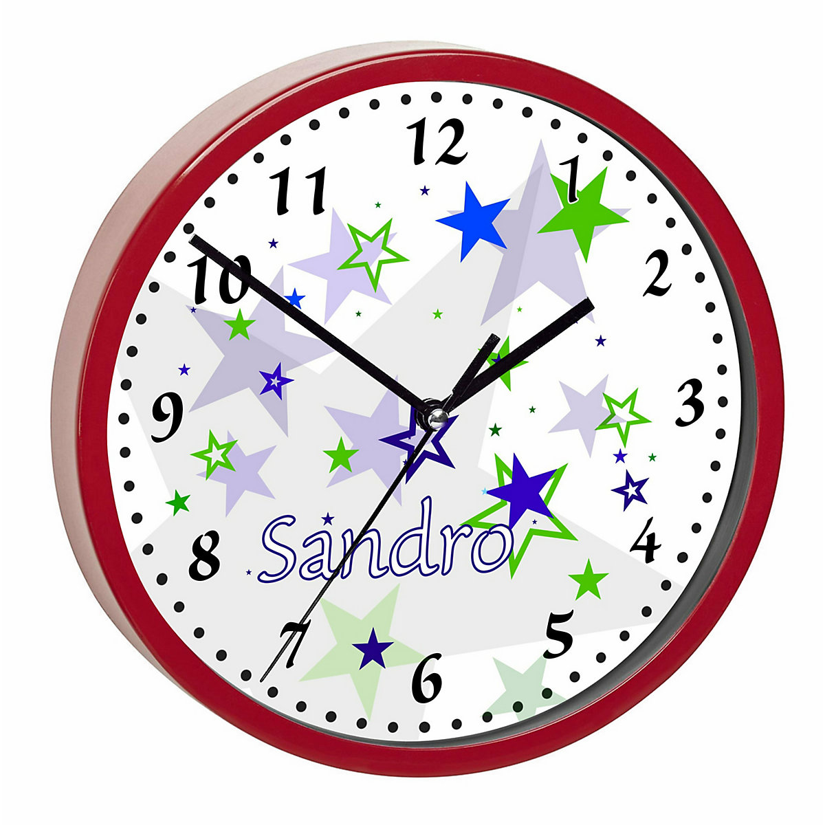 Kinder Wanduhr personalisiert mit Name Sternenhimmel Blau Grün