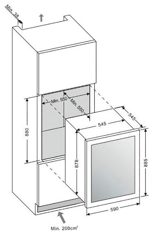 Amica Einbauweinkühlschrank WK 341 220 S,für 58 Standardflaschen á 0,75l, Einbaukühlschrank
