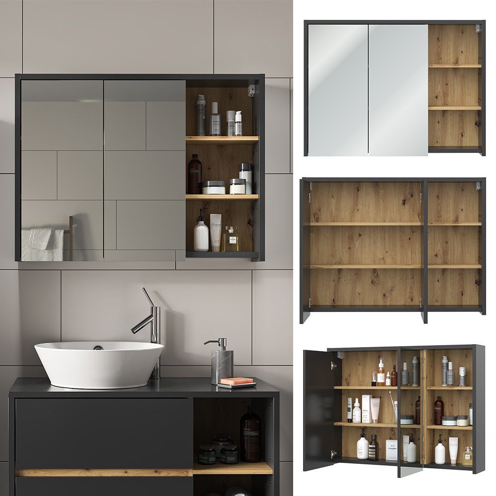Vicco Badezimmerspiegelschrank Spiegelschrank VIOLA Anthrazit/Artisan-Eiche