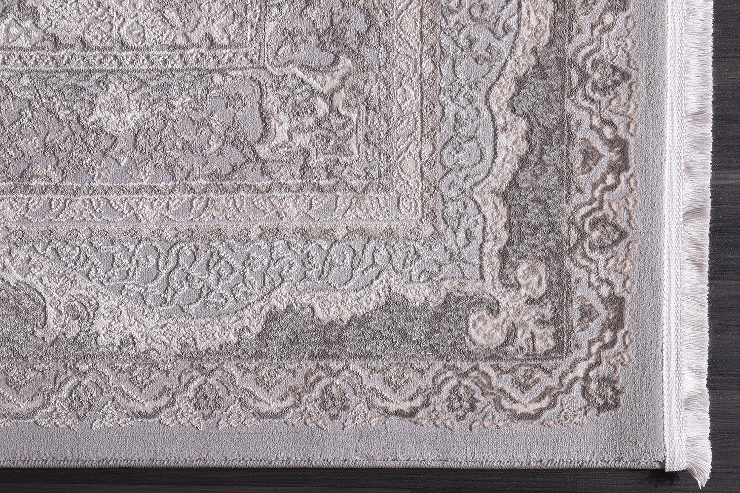 Designteppich Designer Wohnzimmer Carpetilla Senfony Kurzflor Orientalisch mit Bordüre Grau/Beige, Carpetilla, Höhe: 11 mm, Kurzflor