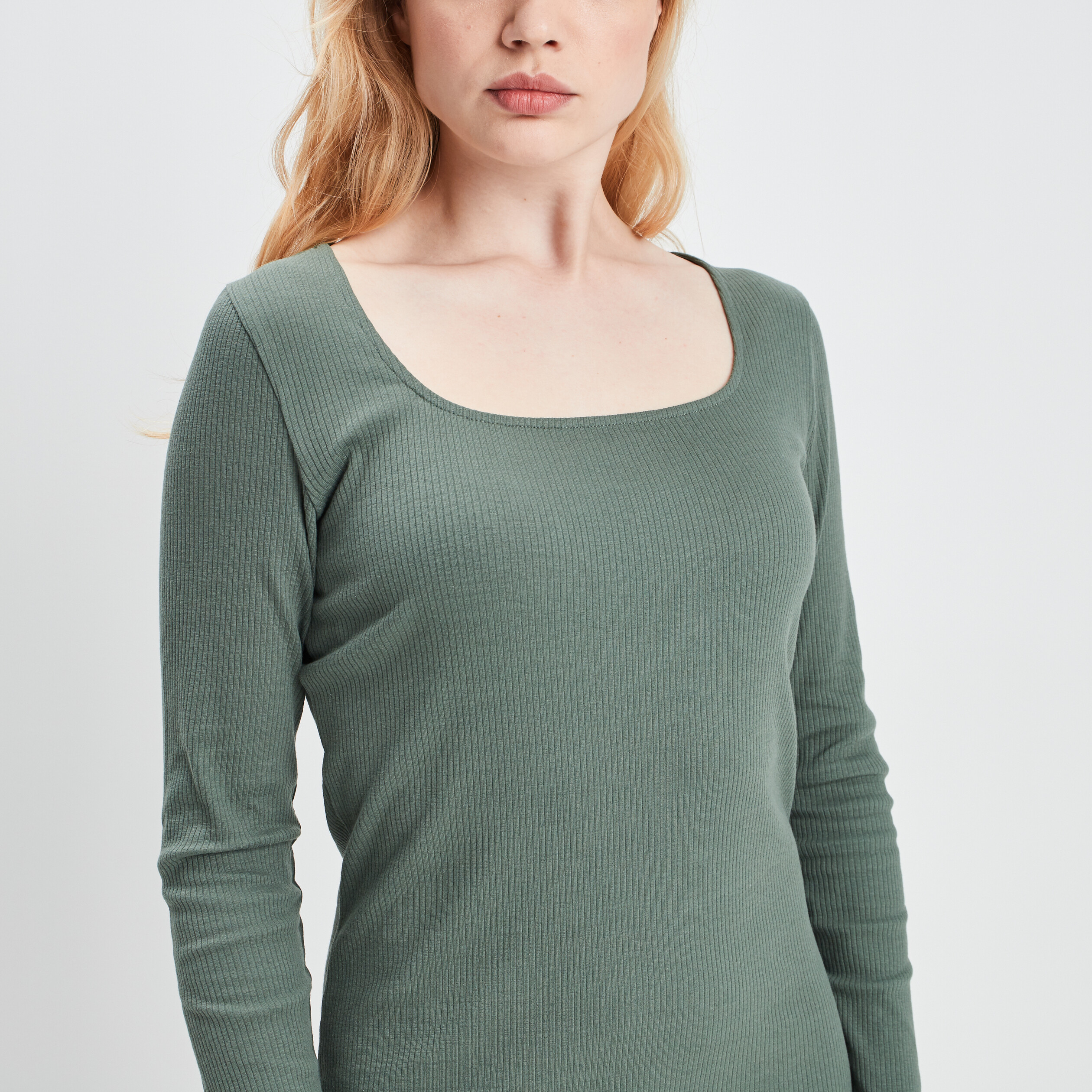 Robe droite à encolure carrée vert kaki femme | La Halle