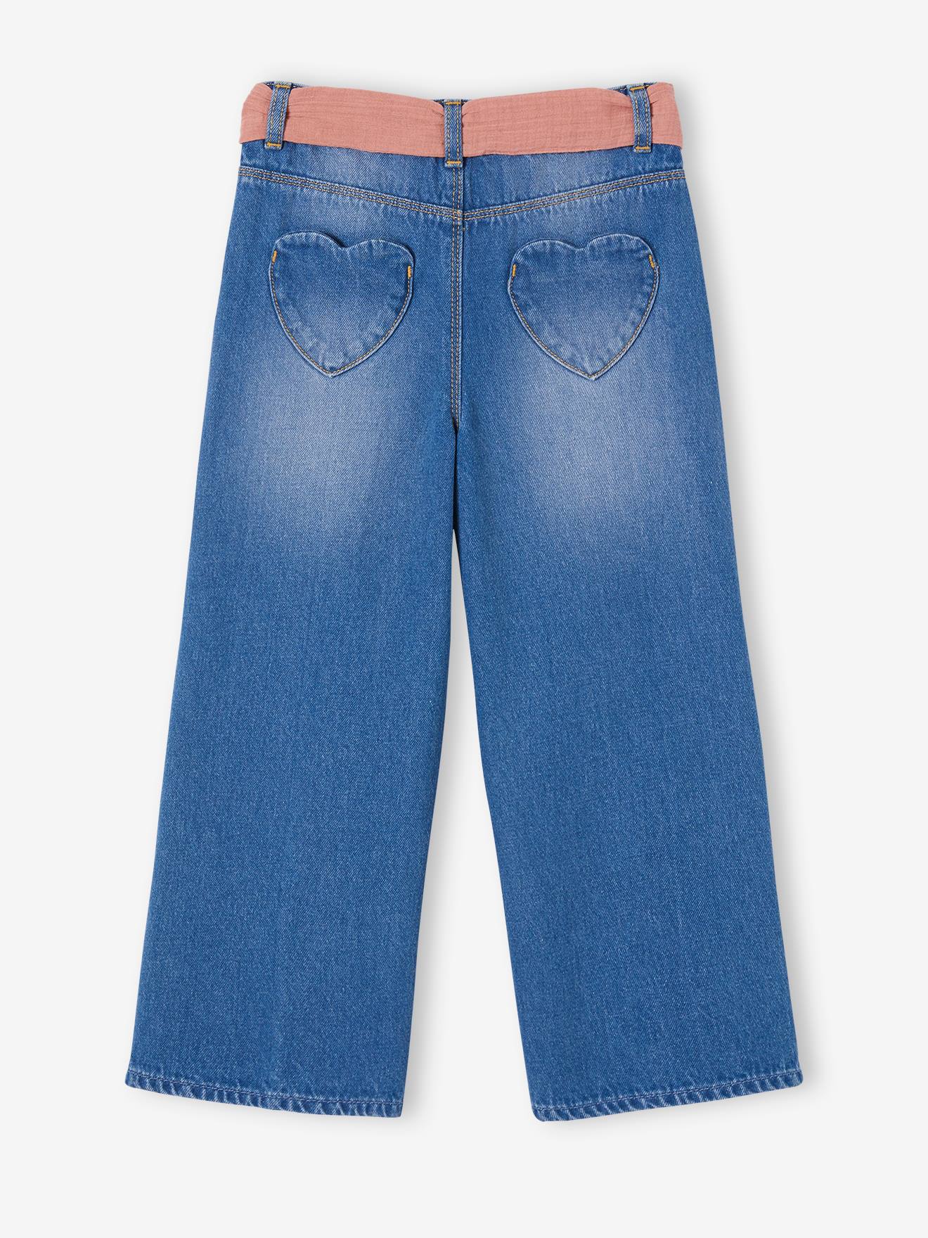 Jean large et sa ceinture en gaze de coton fille longueur chevilles double stone