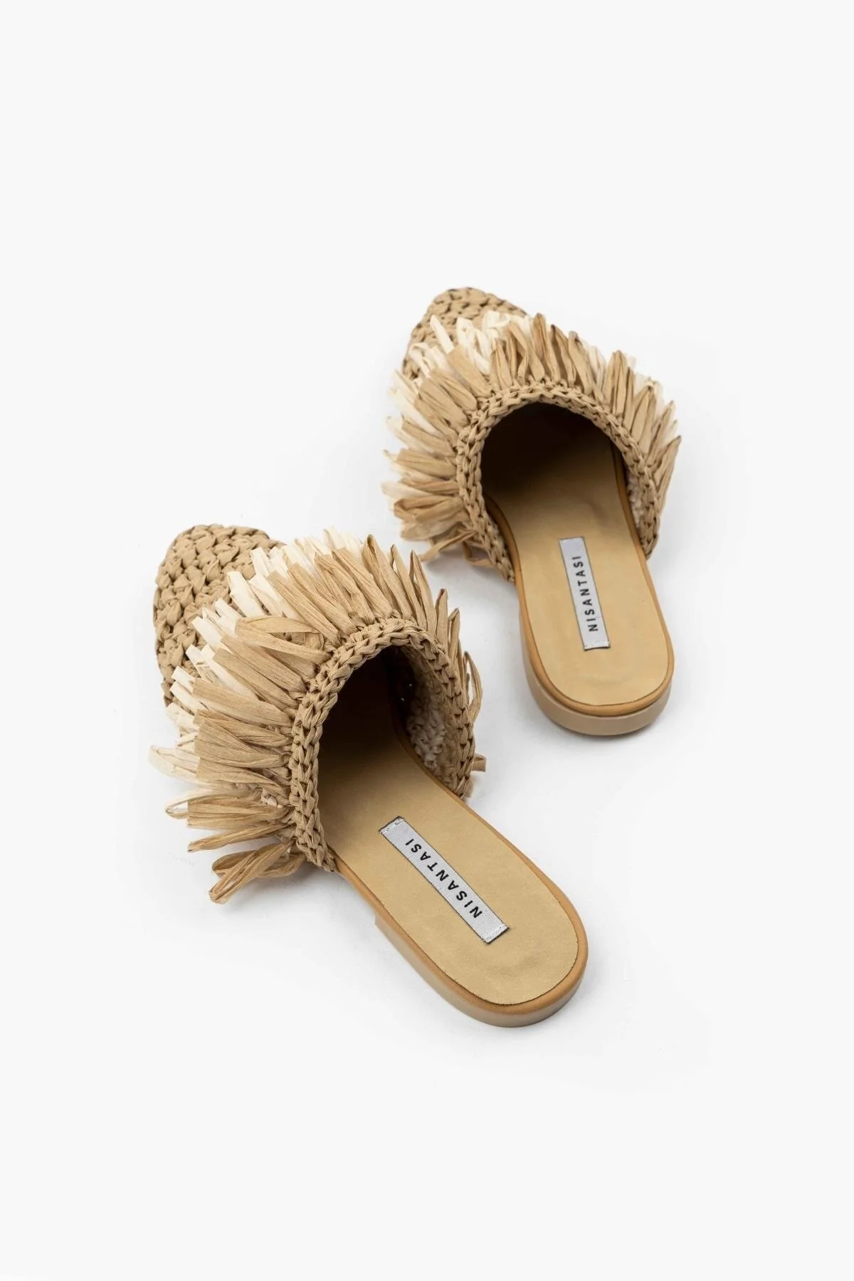 NİŞANTAŞI SHOES  Viana Brown Gestrickte Damenhausschuhe in Tan Beige mit Quasten und Details