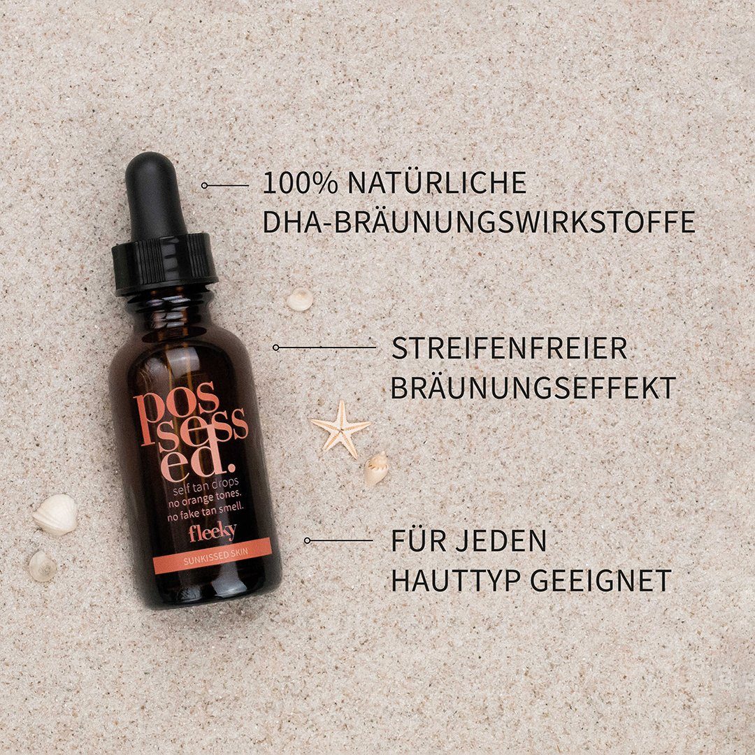 fleeky Selbstbräunungskonzentrat Tan Drops - Selbstbräuner Booster Tropfen für Gesicht & Körper