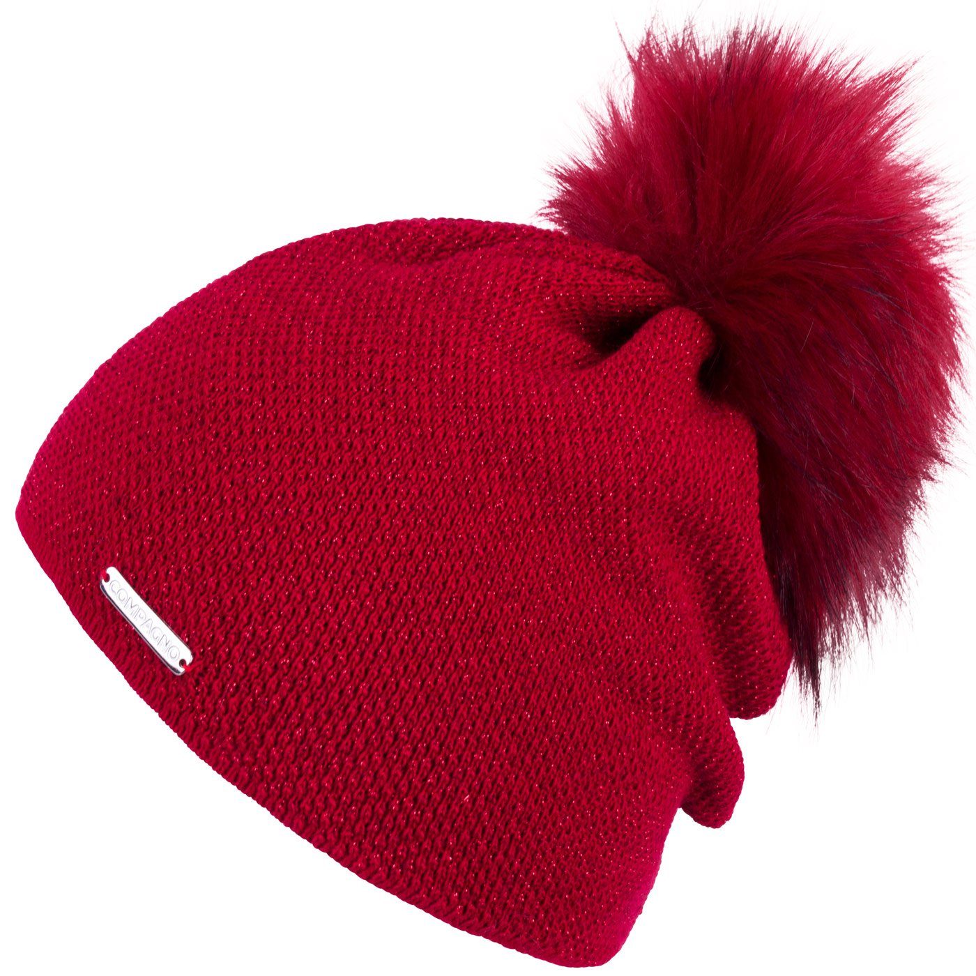 compagno Bommelmütze (1-St) Wintermütze Strickmütze Damen Metallic-Garn Mütze Beanie