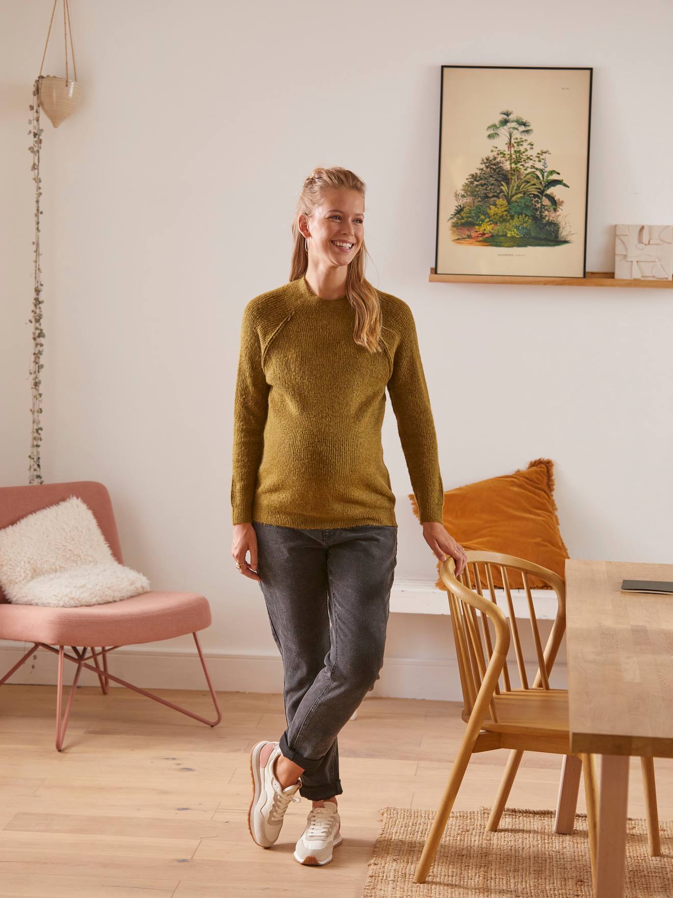 Vertbaudet Strickpullover für Schwangerschaft & Stillzeit - schwarz/beige gestreift