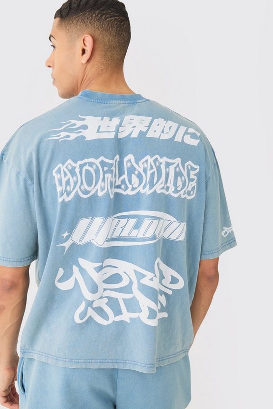 Kastiges Oversize T-Shirt mit Moto-Print