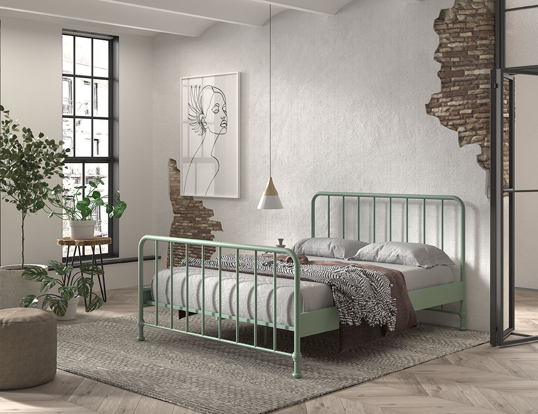 VIPACK Jugendbett BRONXX mit Liegefläche 160 xx 200 cm, Ausf. Metall Olivegrün matt