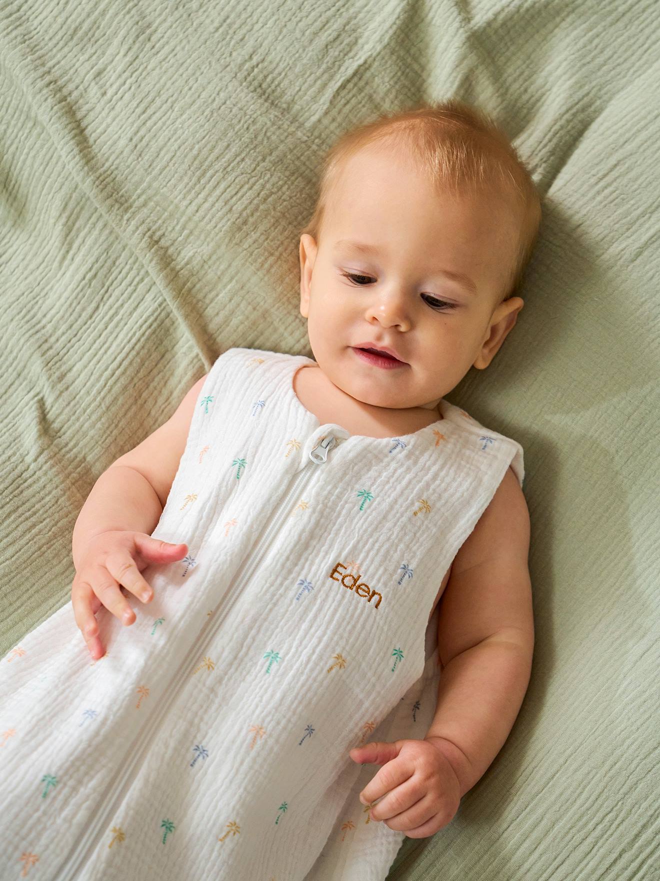 Vertbaudet Baby Sommerschlafsack PALMEN aus Musselin personalisierbar Oeko-Tex - mehrfarbig