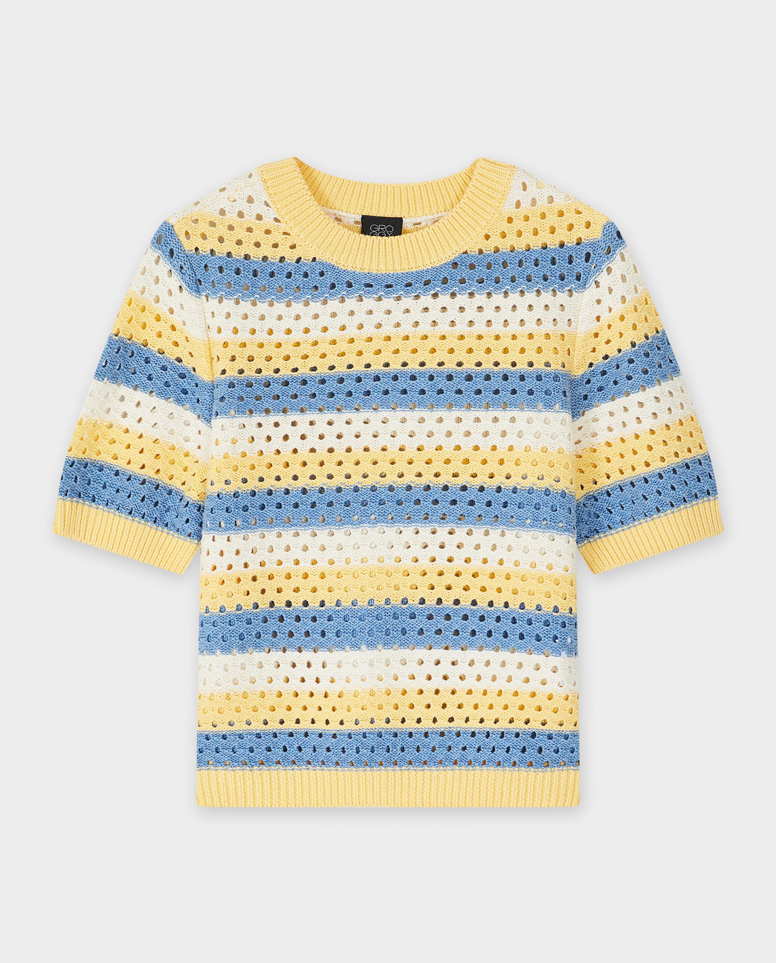 Pulover croșetat groggy cu broderie galben deschis