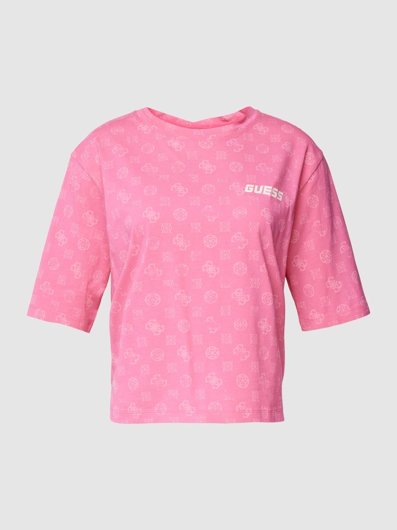 Crop T-Shirt mit Allover-Label-Print Modell 'ALETHA' in pink