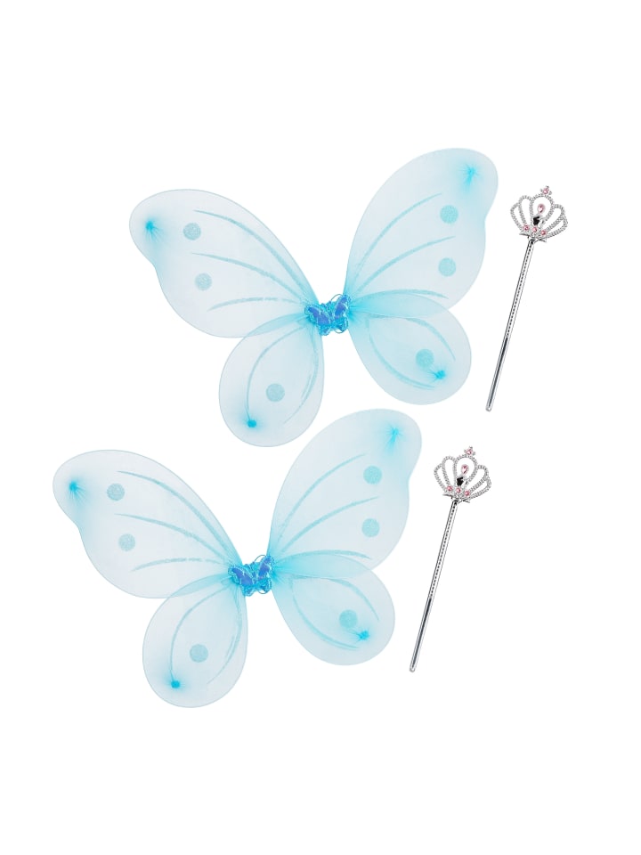 relaxdays 2x Feenflügel/Zauberstab in Blau/Silber günstig kaufen onesize