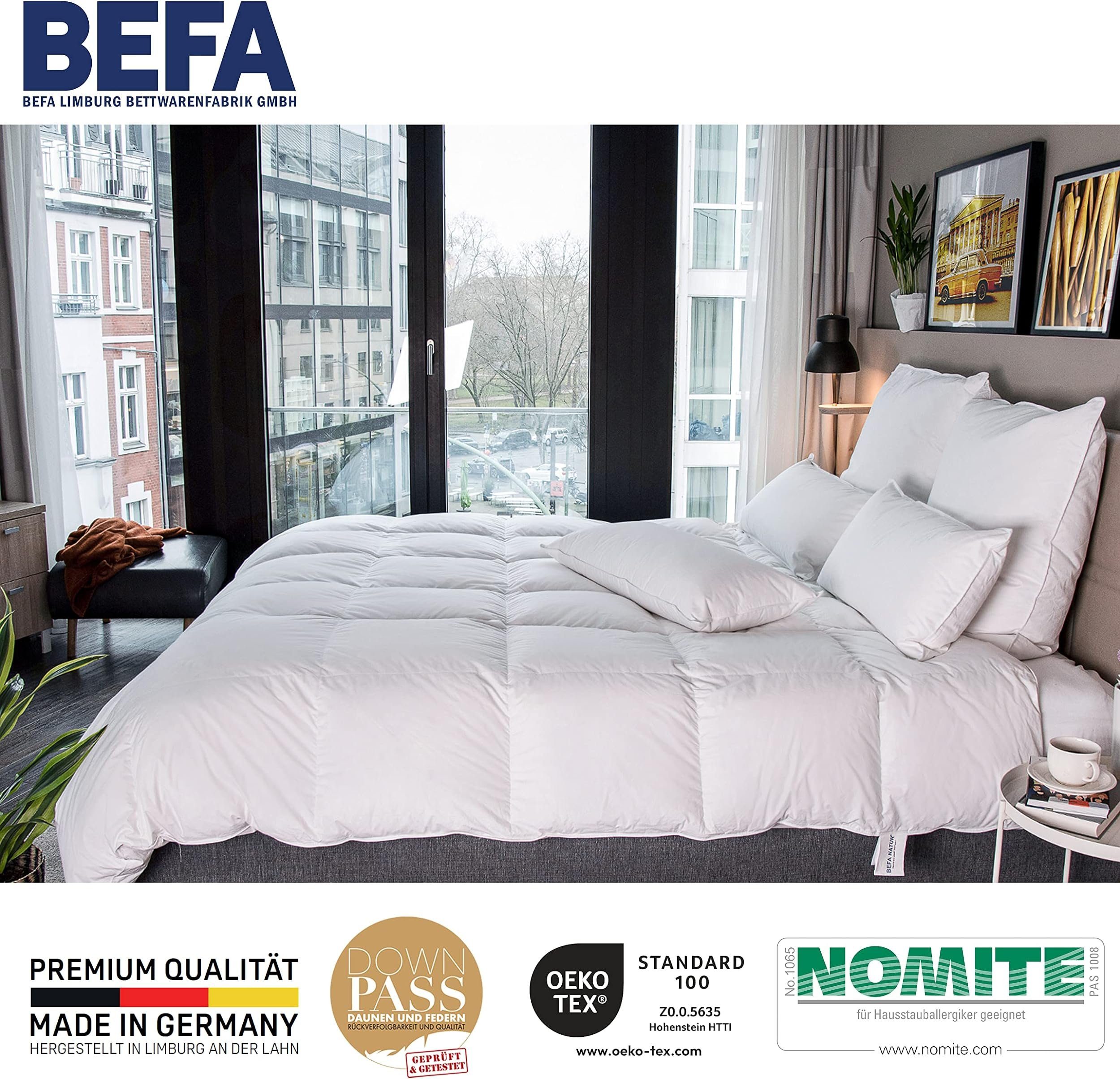 Daunenbettdecke, kuschelig warme Premium-Winterdecke, BEFA NATUR, Füllung: 60% Daunen, 40% Federn, Made in Germany - hochwertige Verarbeitung - Allergiker geeignet
