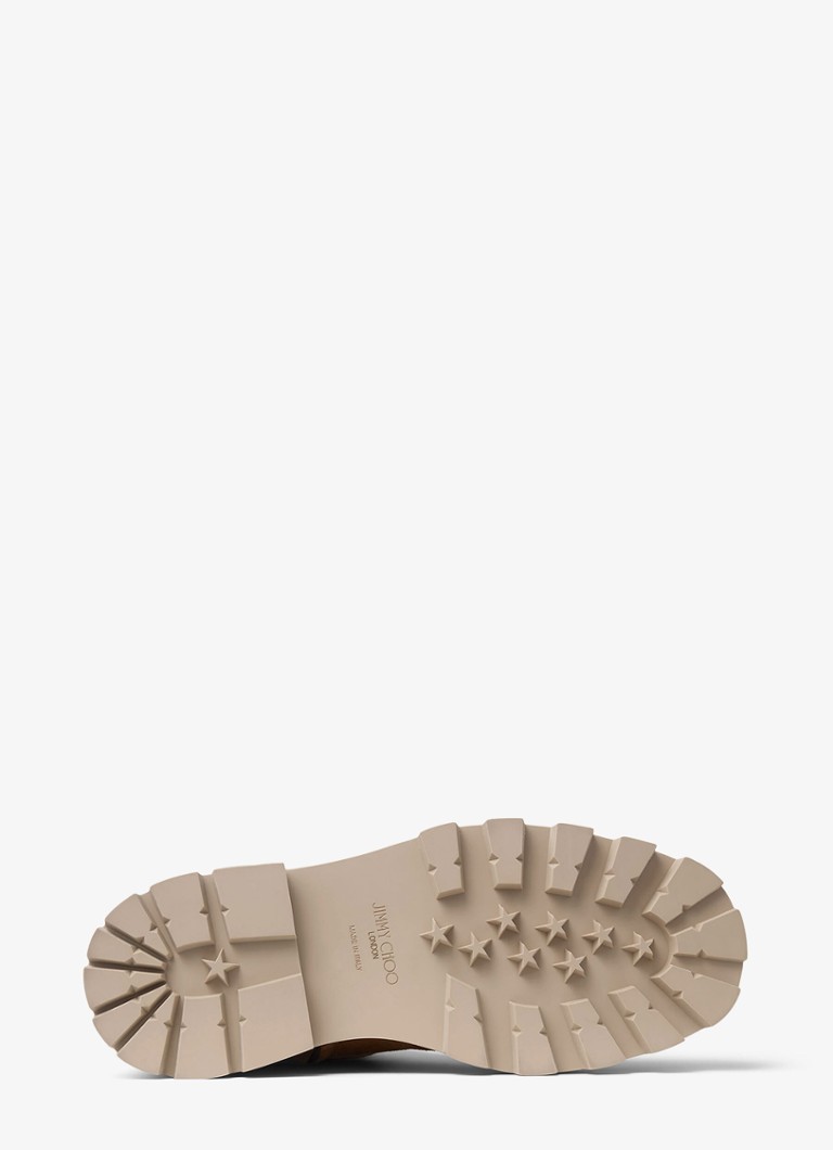 Ghete plate Meena de la Jimmy Choo, din piele întoarsă de vițel.